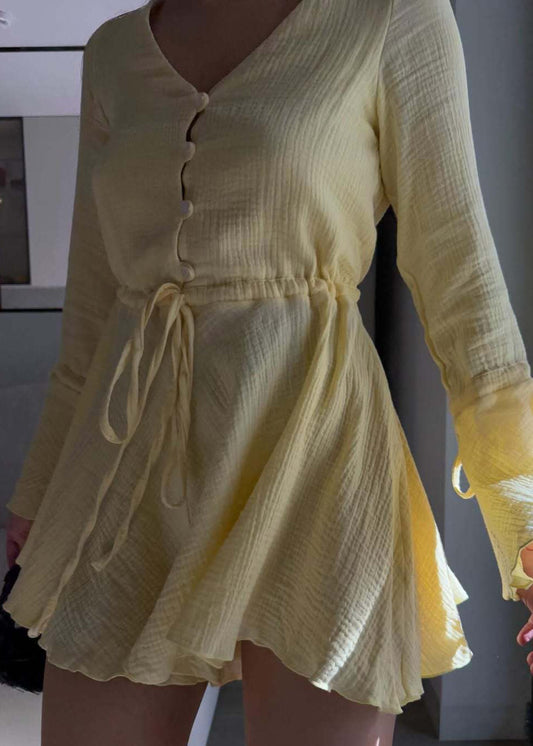 Lemon Aura - Flared Sleeve Button Romper