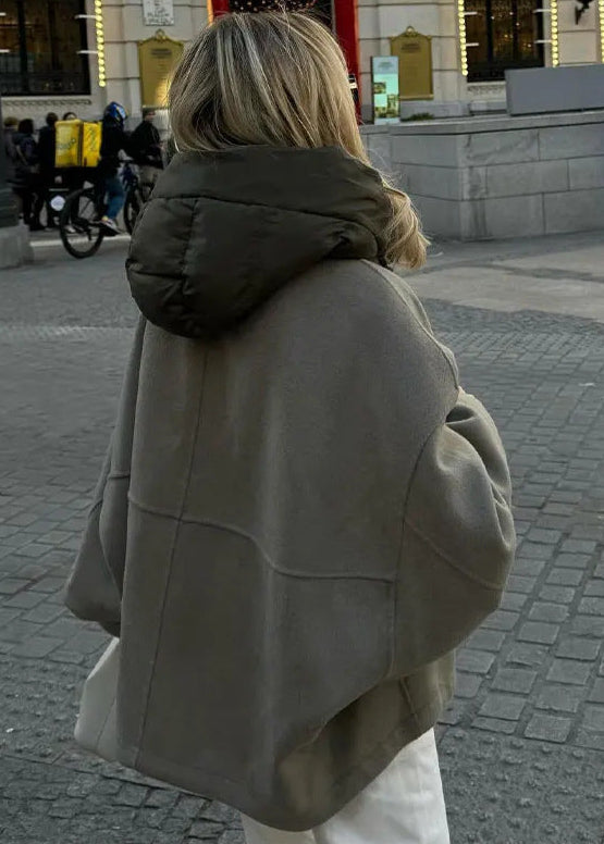 Oversized Hooded Zip Jacket - Padded Collar Comfort