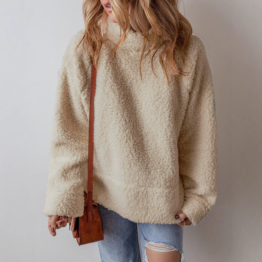 Autumn Winter Women Sweatshirt Solid Color round Neck Long Sleeve Pullover Hoodie