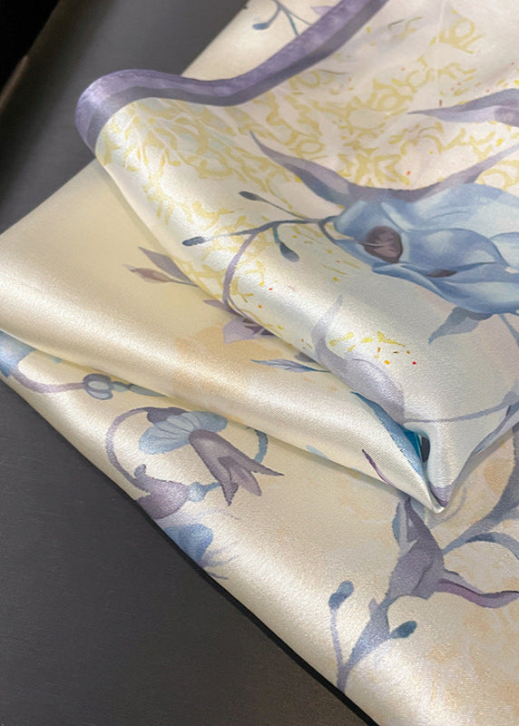Iris Dusk - Satin Square Scarf with Lavender Bloom Print