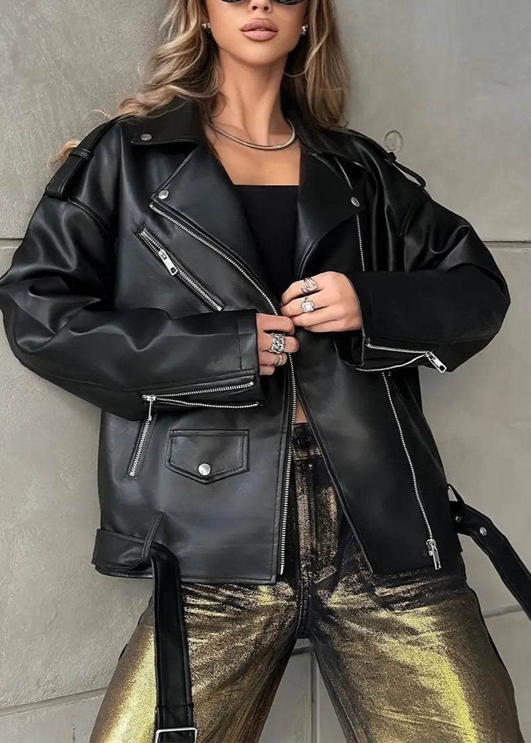Oversized Faux Leather Biker Jacket