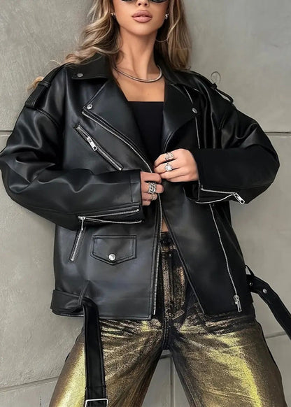 Oversized Faux Leather Biker Jacket