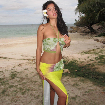 Conjunto de falda de longitud media con abertura y tirantes finos para mujer, ropa de otoño e invierno con estampado de malla y personalidad