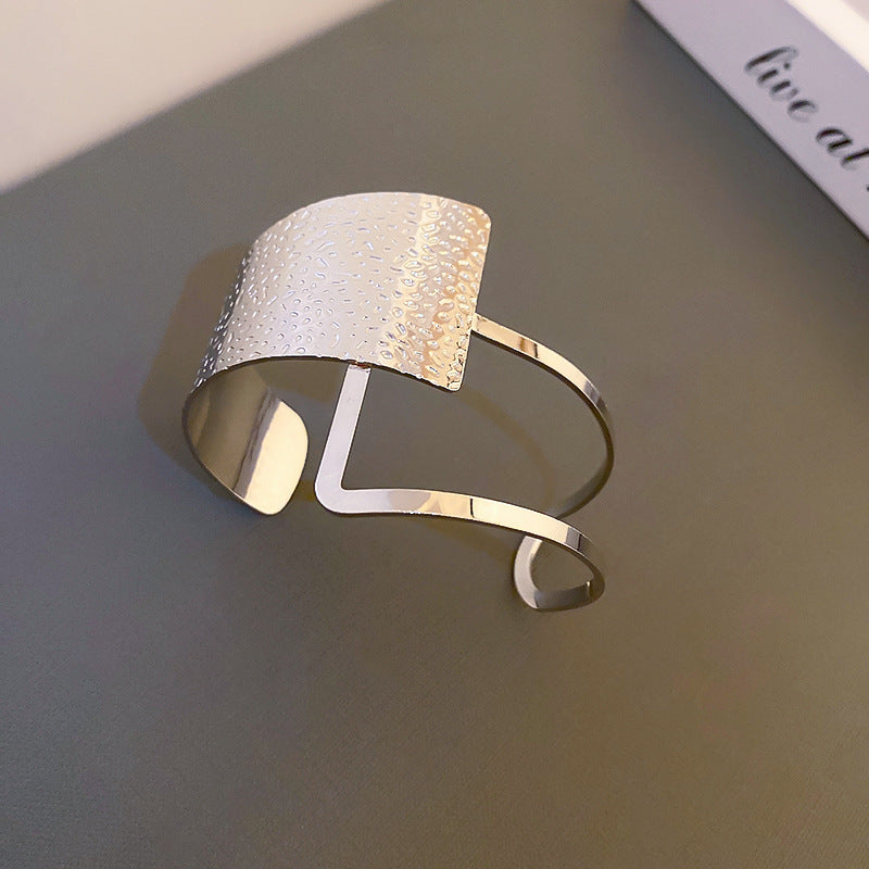 Sculpted Geo Cuff - Textured Gold Open Bracelet