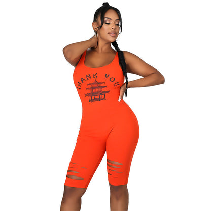 Mono deportivo informal de verano para mujer, con estampado calado y roto.