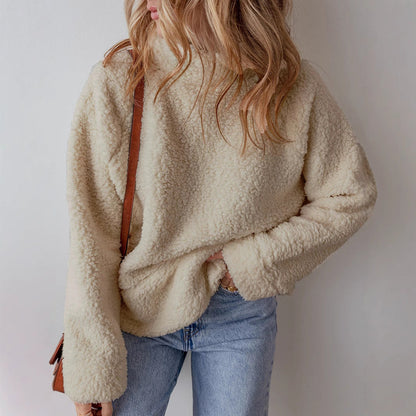 Autumn Winter Women Sweatshirt Solid Color round Neck Long Sleeve Pullover Hoodie