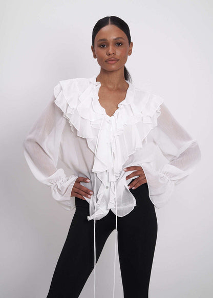 Ruffled Sheer Chiffon Blouse