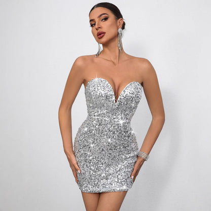 Vestido sexy sin espalda con escote en V Amoi para mujer