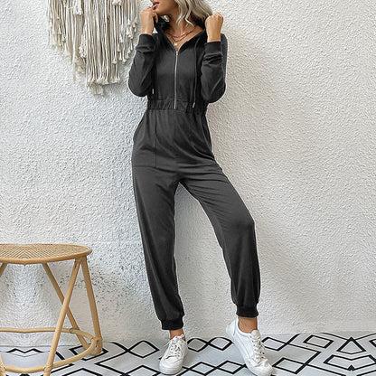 Mono deportivo informal con capucha y cremallera de manga larga para mujer, ropa de otoño e invierno