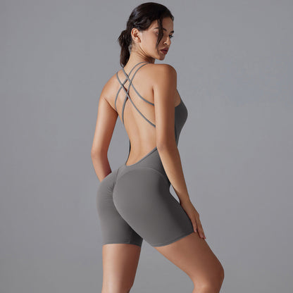 Spring Summer Gym Sexy Shaping Romper Yoga Clothes One Piece Belly Contracting Close Fitting Sports Back Shaping One Piece