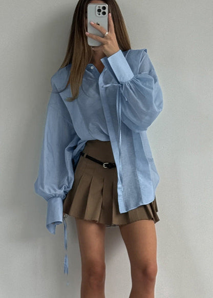 Rosette – Oversized Shirt with Ribbon-Tie Puff Sleeves