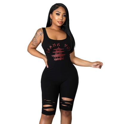 Mono deportivo informal de verano para mujer, con estampado calado y roto.