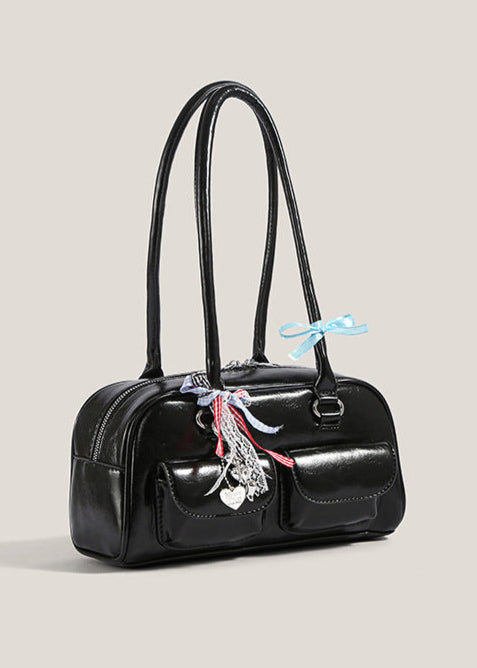 Violetta – Patent Shoulder Bag with Double Pocket & Ribbon Charms