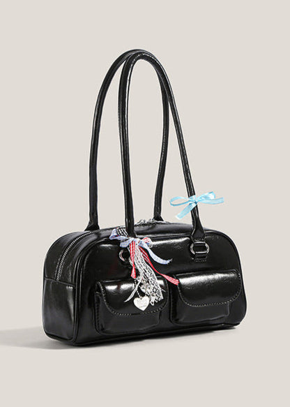 Violetta – Patent Shoulder Bag with Double Pocket & Ribbon Charms