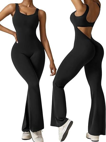 Women Sleeveless Flared Jumpsuit Sexy Backless Vest Tight Hip Lifting Yoga Jumpsuit