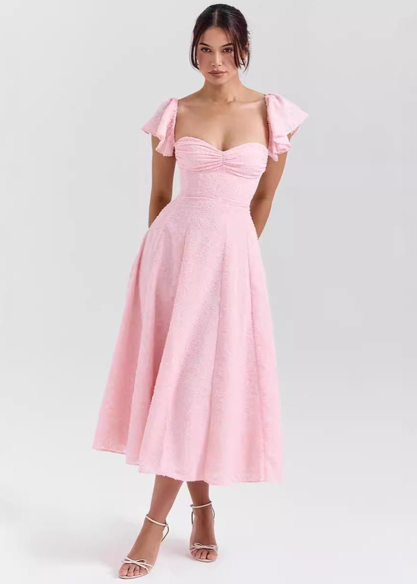 Rosalie - Textured Flutter Sleeve Midi Dress