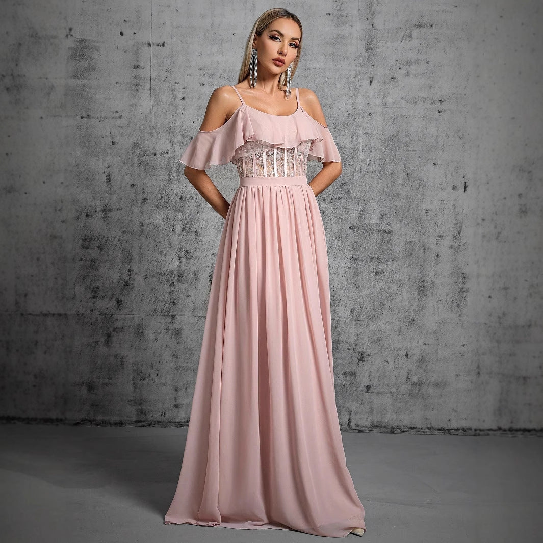 Vestido de noche con tirantes, camisola, ajustado, para dama de honor, hermanas, fiesta, sin espalda, elegante, para fiesta anual, vestido de noche