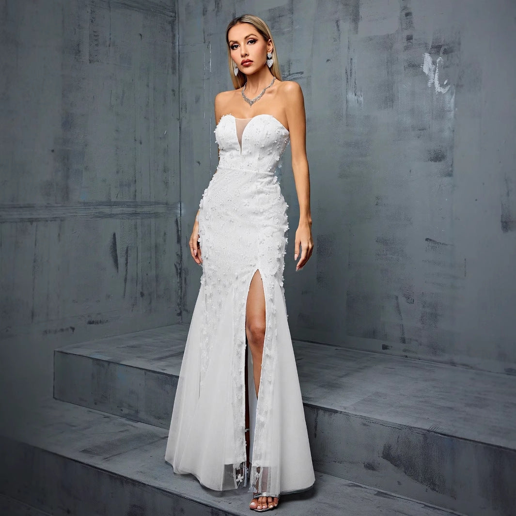 Tube Top Evening Dress V neck Fishtail Gauzy Gown Cocktail Party Annual Party Little Dress