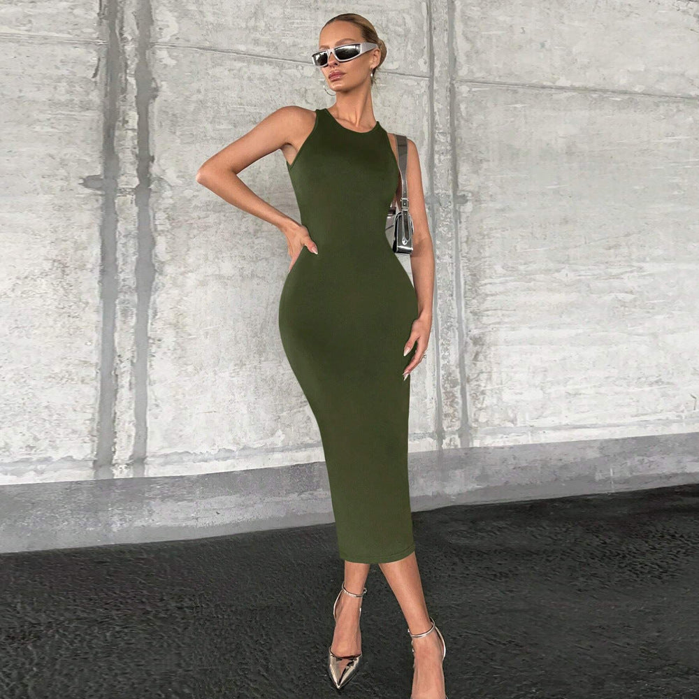 Vestido tipo chaleco ajustado de color liso para mujer, primavera y verano, sexy y con recortes