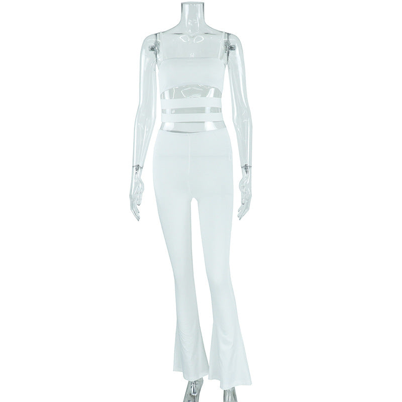 Ropa de otoño e invierno para mujer, chaleco con tirantes y pantalones de color liso con recortes, traje informal ajustado.