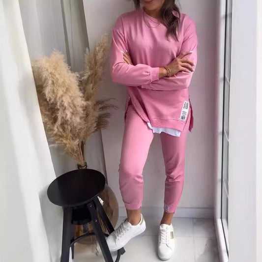 Conjuntos de dos piezas de suéter y pantalón deportivo con costuras falsas de otoño