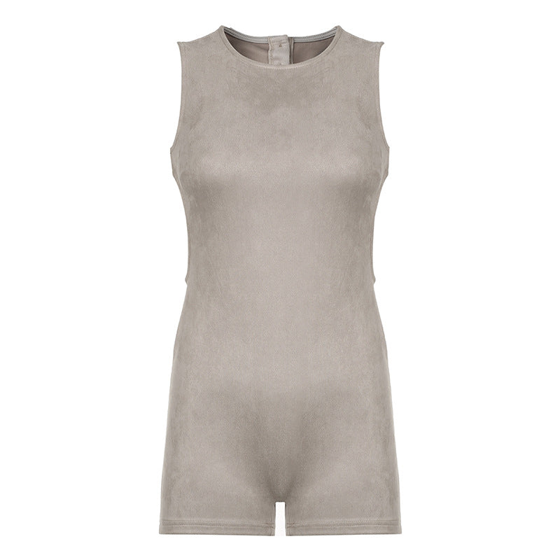 Suede Waste Soil Distressed Jumpsuit Sexy Backless Personality Street Sexy Romper