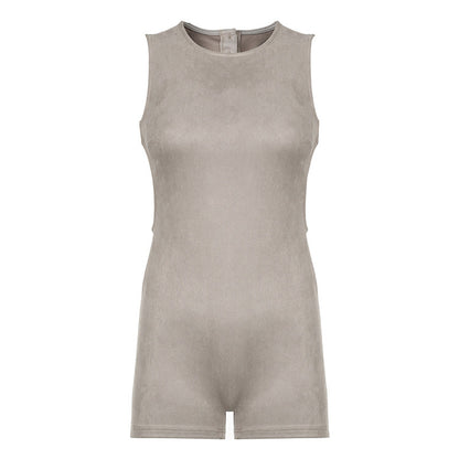 Suede Waste Soil Distressed Jumpsuit Sexy Backless Personality Street Sexy Romper