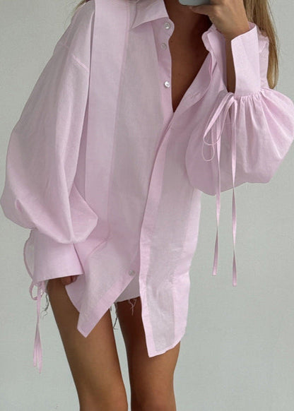 Rosette – Oversized Shirt with Ribbon-Tie Puff Sleeves