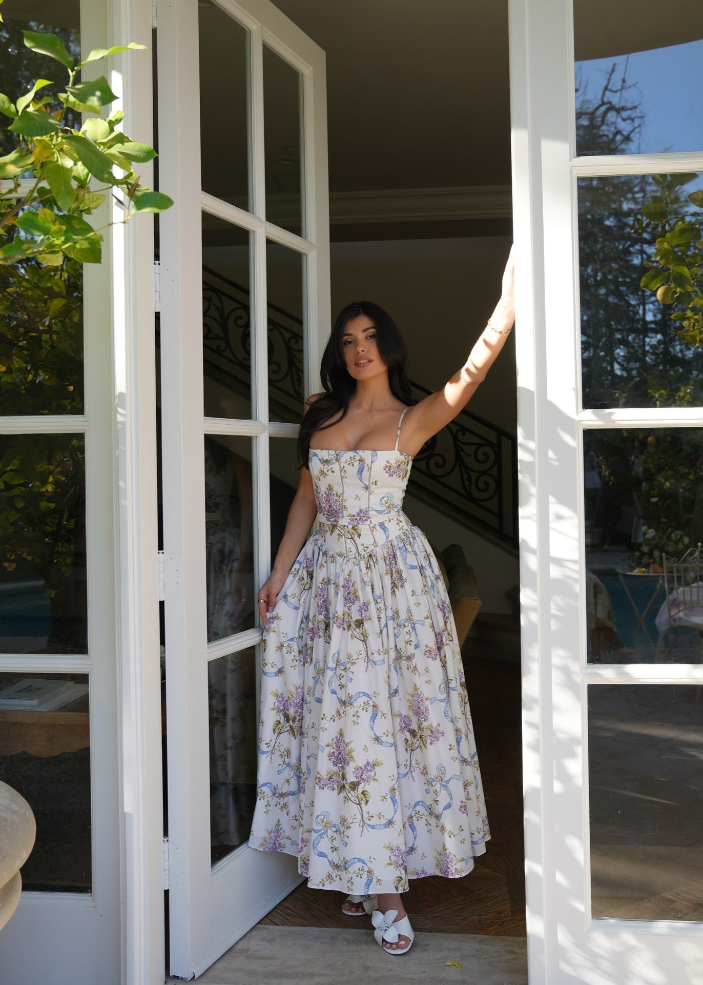 Lilac Gardenia – Strapless Floral Corset Maxi Dress