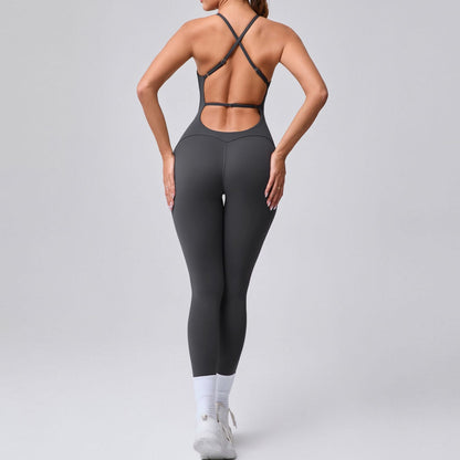 Adjustable Shoulder Strap Beauty Back Peach Hip Sports Fitness Clothes Tight Yoga Jumpsuit
