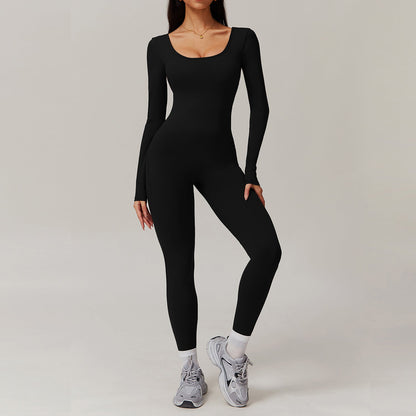 Beauty Back Nude Feel Long Sleeve Yoga Jumpsuit Slim Fit Running Fitness Sports One Piece Tights
