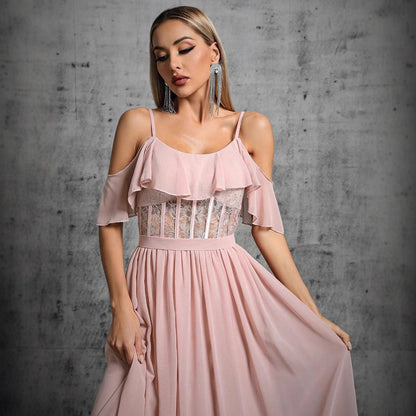 Vestido de noche con tirantes, camisola, ajustado, para dama de honor, hermanas, fiesta, sin espalda, elegante, para fiesta anual, vestido de noche