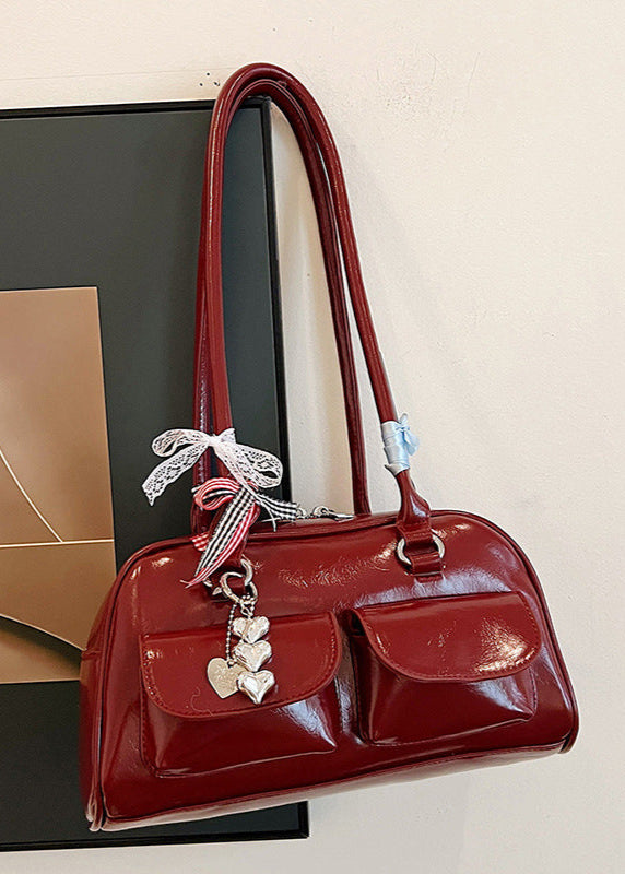 Violetta – Patent Shoulder Bag with Double Pocket & Ribbon Charms
