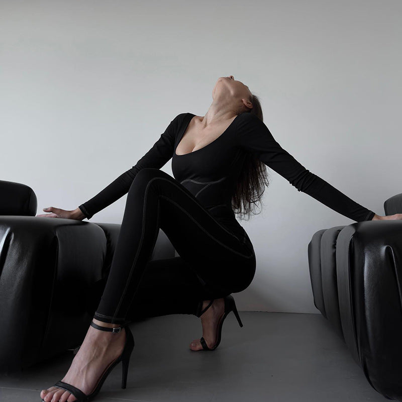 Mono de otoño para mujer, ropa de calle personalizada, sexy, ajustado, con cuello cuadrado y abertura