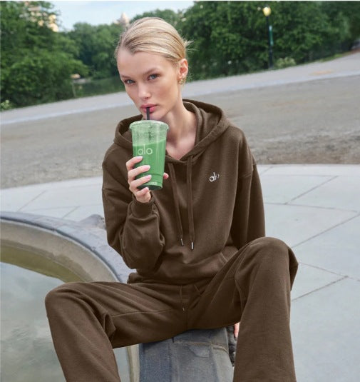 Autumn Winter Sports Hoodie 3D Emboridery Label Loose Women Warm Hoodie Sets