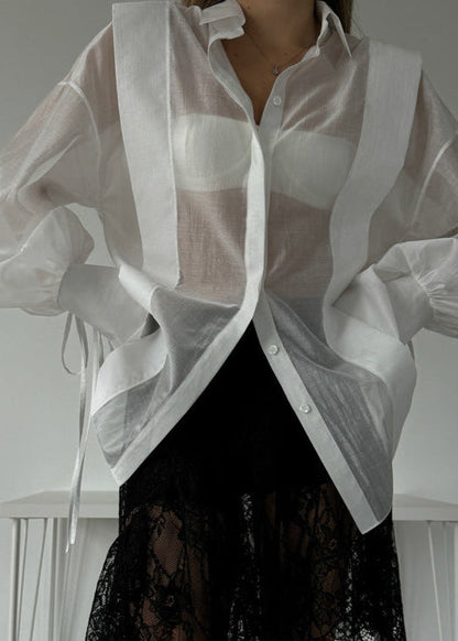 Rosette – Oversized Shirt with Ribbon-Tie Puff Sleeves