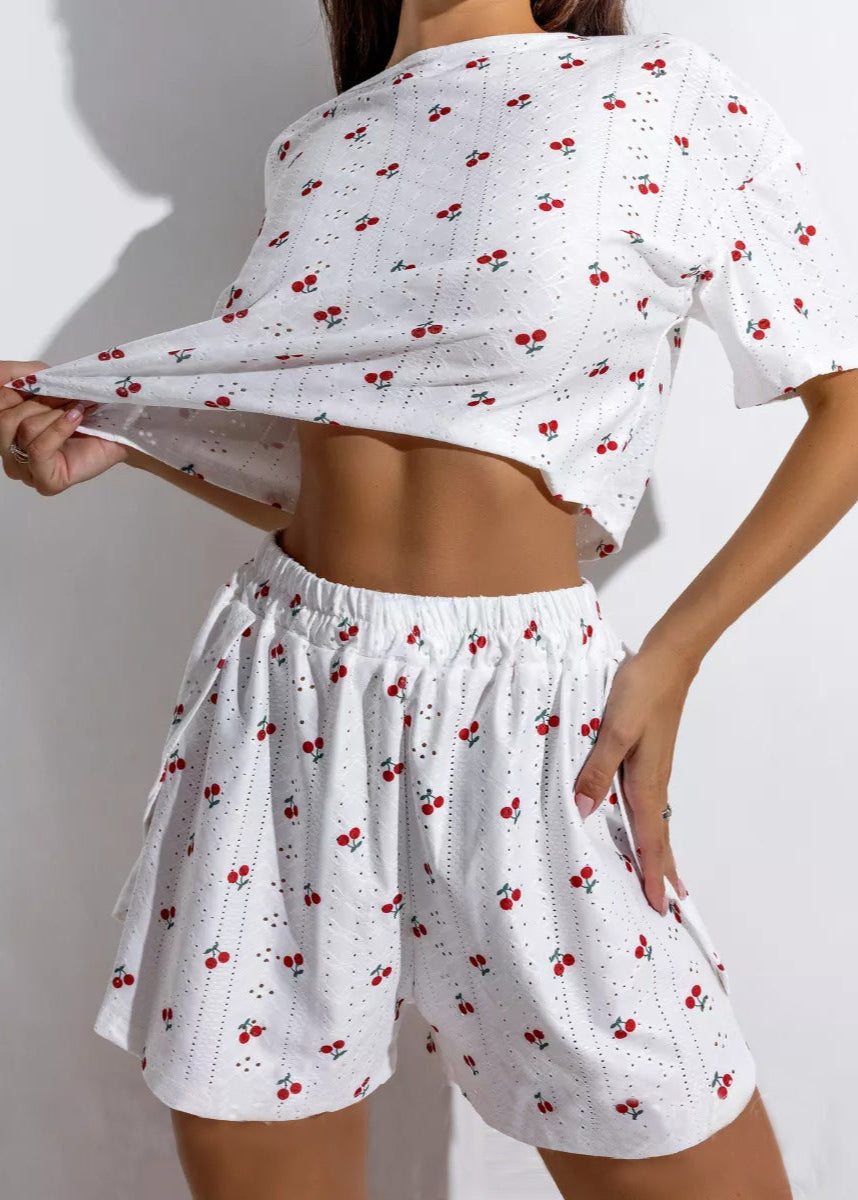 Cherry Pop - Eyelet Crop Top & Flowy Shorts Set