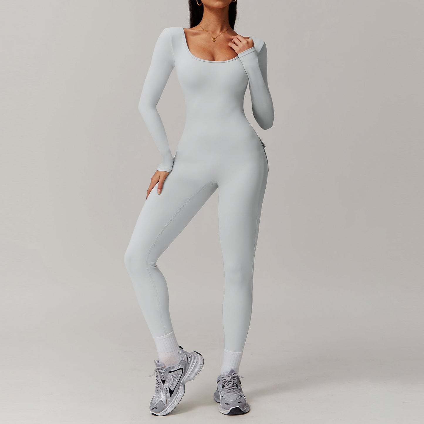 Beauty Back Nude Feel Long Sleeve Yoga Jumpsuit Slim Fit Running Fitness Sports One Piece Tights