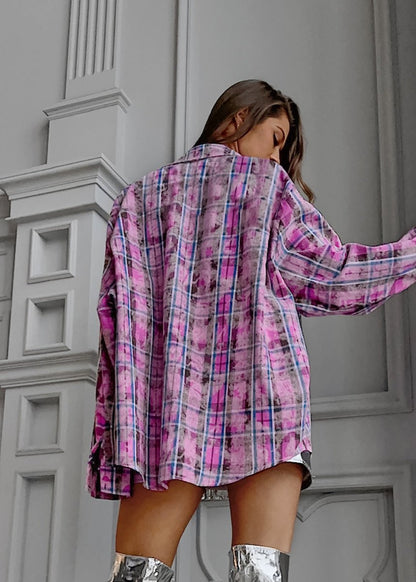 Vibrant Pink Plaid Oversized Shirt