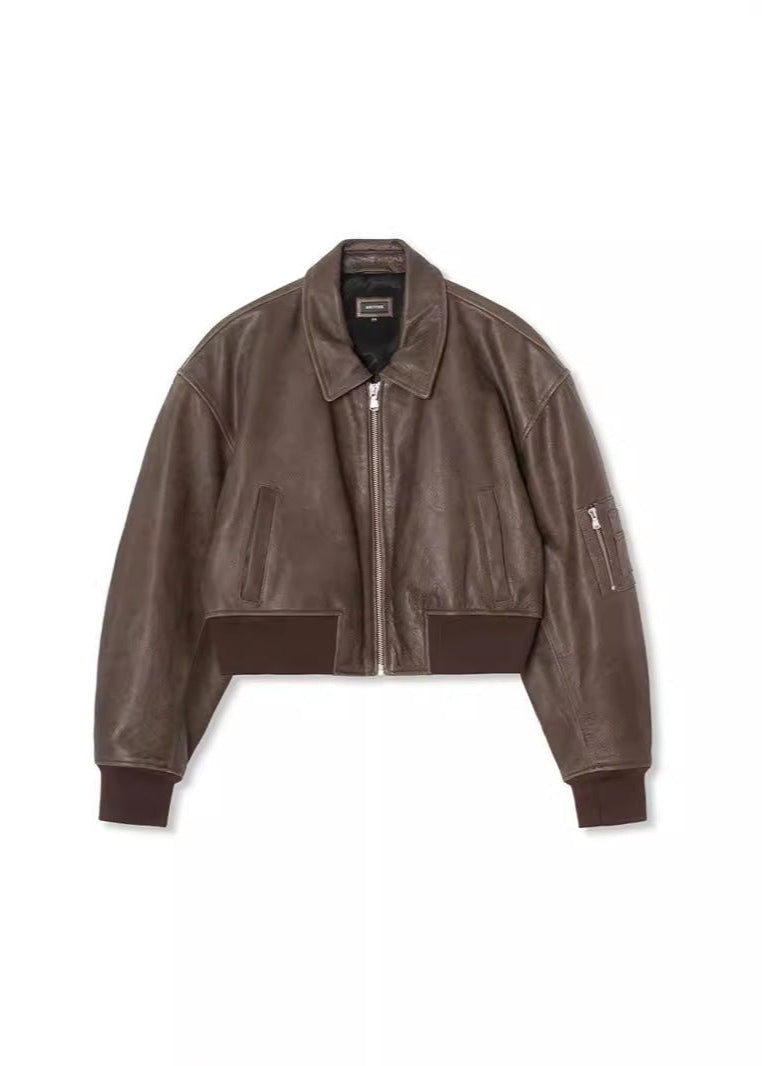 Vintage Charm Leather Bomber Jacket