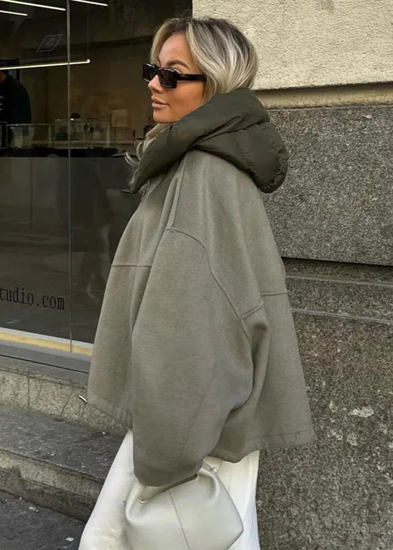 Oversized Hooded Zip Jacket - Padded Collar Comfort