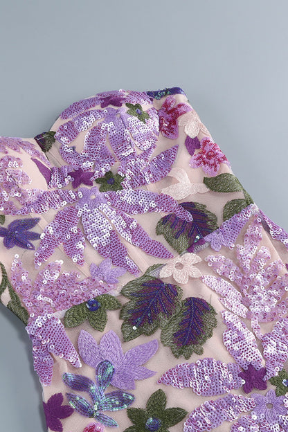 Vestido largo sin tirantes con bordado floral Aurora 