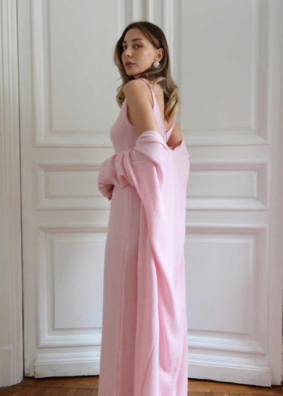 Blush Lure - Knit Maxi Dress with Cardigan Set