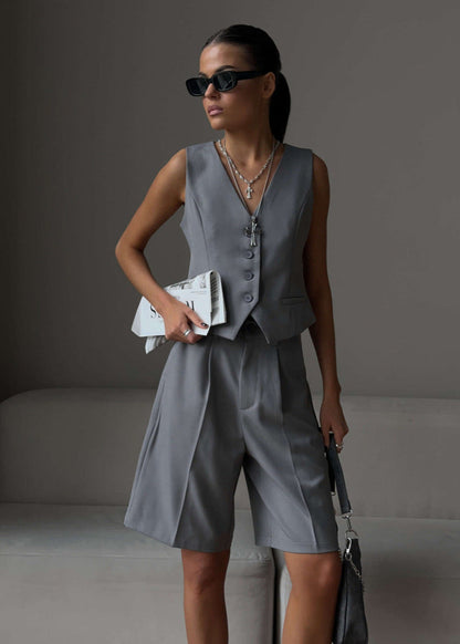 Chic White TailoRed Vest & Bermuda Shorts Set