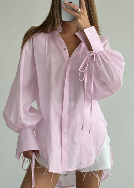 Rosette – Oversized Shirt with Ribbon-Tie Puff Sleeves