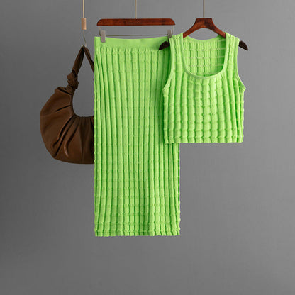 Chaleco sin mangas de verano para mujer, falda superior de punto de dos piezas