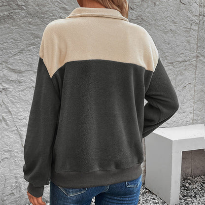 Autumn Winter Sweatshirt Stand Collar Long Sleeve Polar Fleece Multicolor Hoodie Women