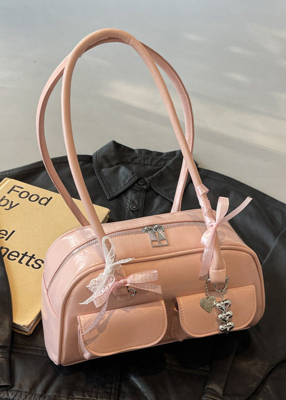 Violetta – Patent Shoulder Bag with Double Pocket & Ribbon Charms