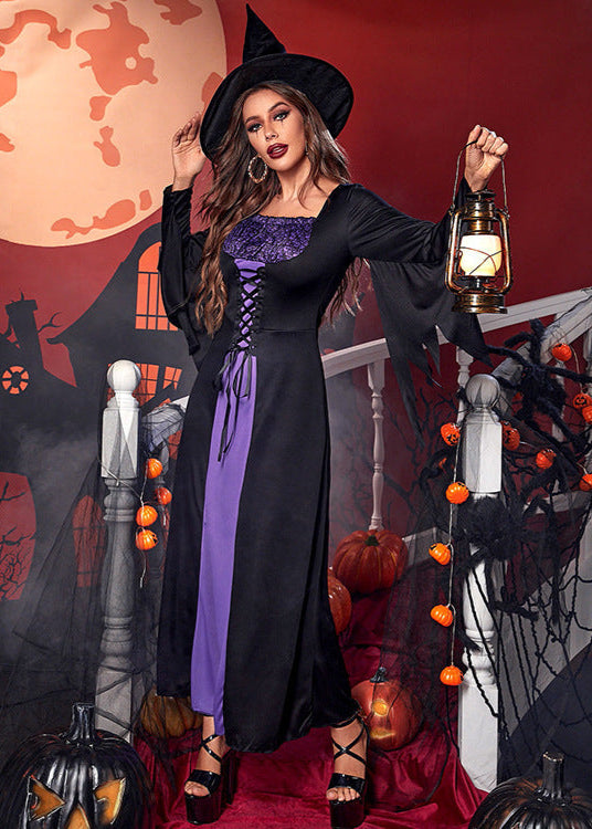 Mystic Charm - Women’s Black and Purple Witch Costume with Hat