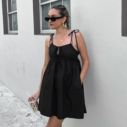 Spring Summer Sexy Black Camisole off Shoulder Loose Square Collar Dress Classic Evening Dress Women